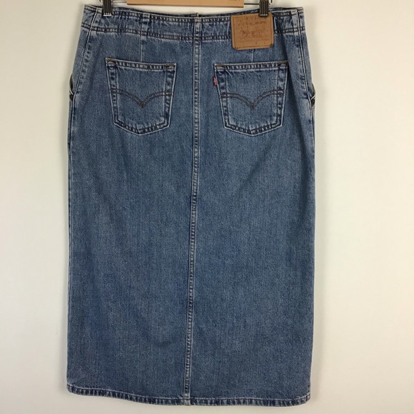 LEVI'S Light Wash Denim Midi Button Down Skirt 12 - Picture 2 of 9